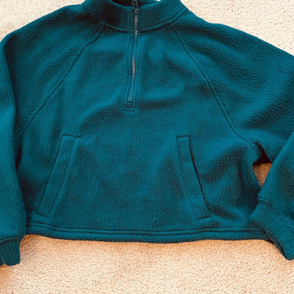 SALE $15 Cropped Green Sherpa Top - Picture 2 of 5